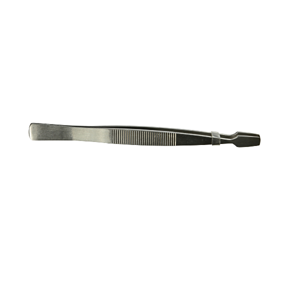 PINZA ACERO INOX. PUNTA REDONDA ANCHA 110 mm. Caja 2 Undes.